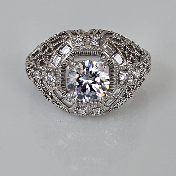 Victoria Wieck Jewelry - Authentic Victoria Wieck Art Deco Diamonique Ring Sterling Silver Size 7